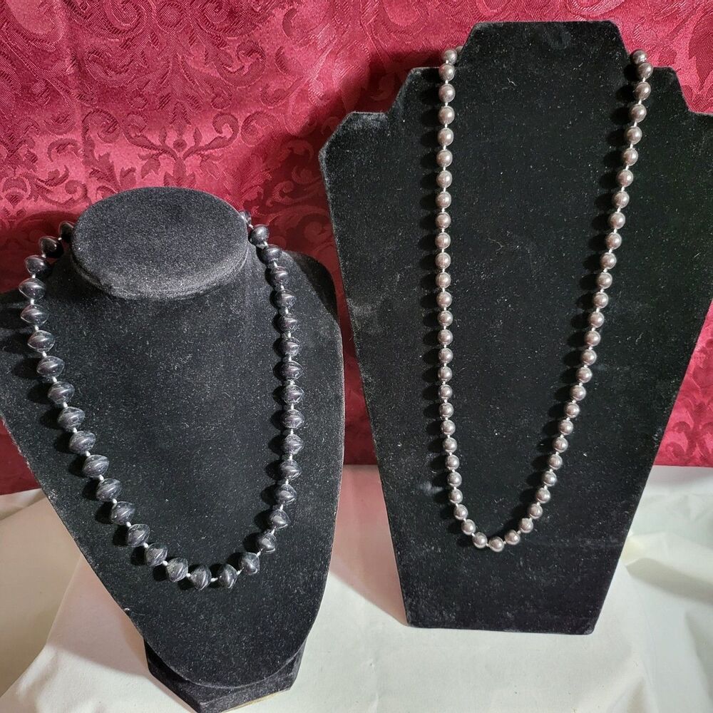 2 Black Bead Necklaces Costume Jewelry Lot